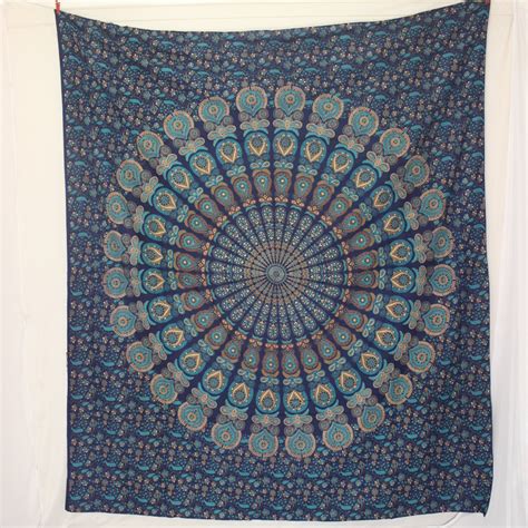 Large Blue Indian Tapestry Wall Hanging Mandala Cotton Tapestry