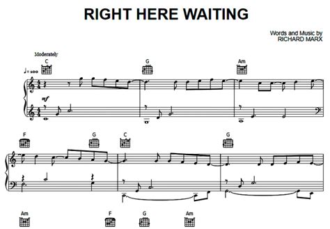 Richard Marx Right Here Waiting Free Sheet Music PDF For Piano The Piano Notes
