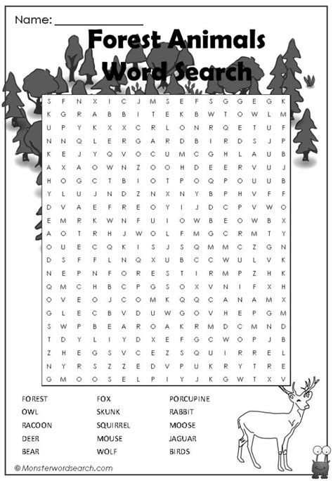 Forest Animals Word Search Monster Word Search Learning English For