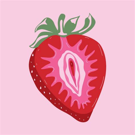 Premium Vector Strawberry With Outlines Female Labia Illustrator A Vagina Vector