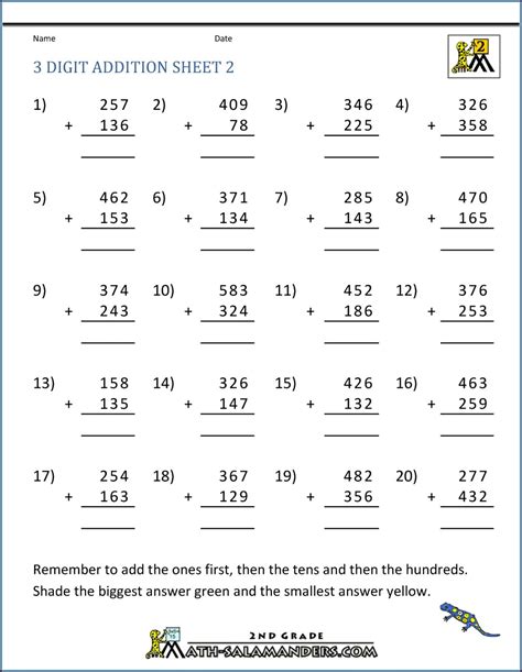 Second Grade Math Worksheets For Grade 2 Addition And Subtraction Word