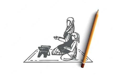 premium vector muslim islam religion arab mother and daughter concept hand drawn muslim