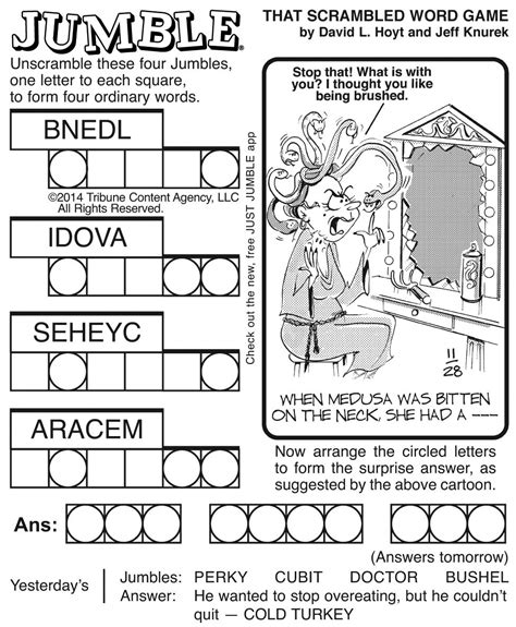 Printable Jumble Puzzles With Answers The Daily Jumble Is A Set Of 4 Or