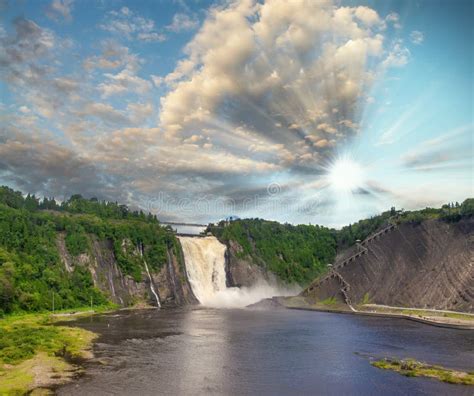 Powerful Waterfalls In Quebec Canada Montmorency Falls On A Beautiful