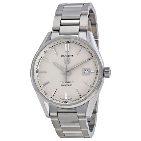 The case is round and 43mm in diameter. Tag Heuer Carrera Calibre 5 Silver Dial Men's Watch ...