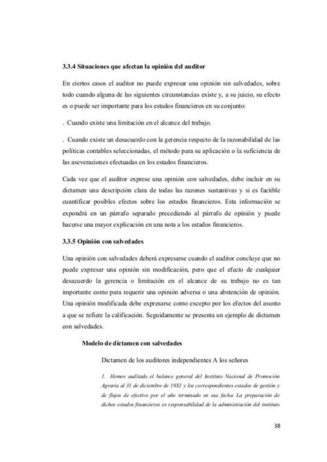 Ejemplo De Informe De Auditoria Con Salvedades Ejemplo Sencillo