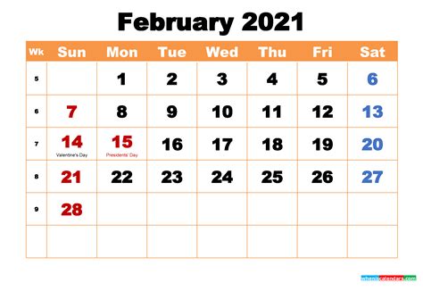 This february 2021 calendar can be printed on an a4 size paper. February 2021 Printable Monthly Calendar with Holidays | Free Printable 2020 Monthly Calendar ...