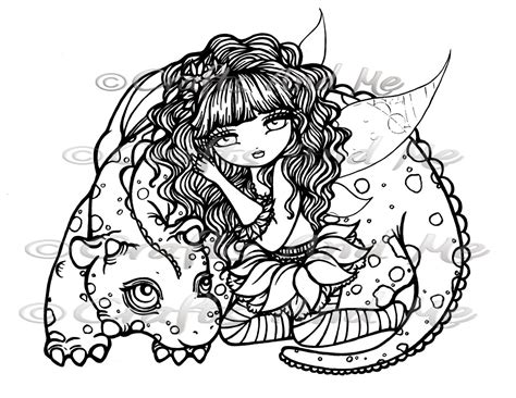 Digital Stamp - Instant Download - Alicia and Aliana - Fantasy Line Art
