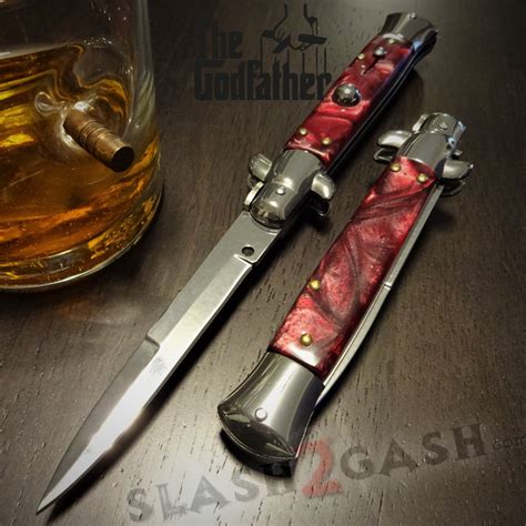 Godfather Stiletto Knife Italian Style Classic Switchblade Red Pearl