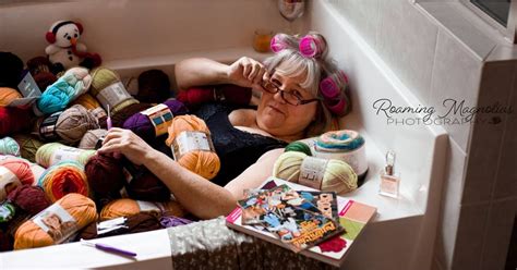 Grandma Gone Wild Photo Shoot Features Woman Posing For Boudoir Photos In Bathtub Full Of Yarn