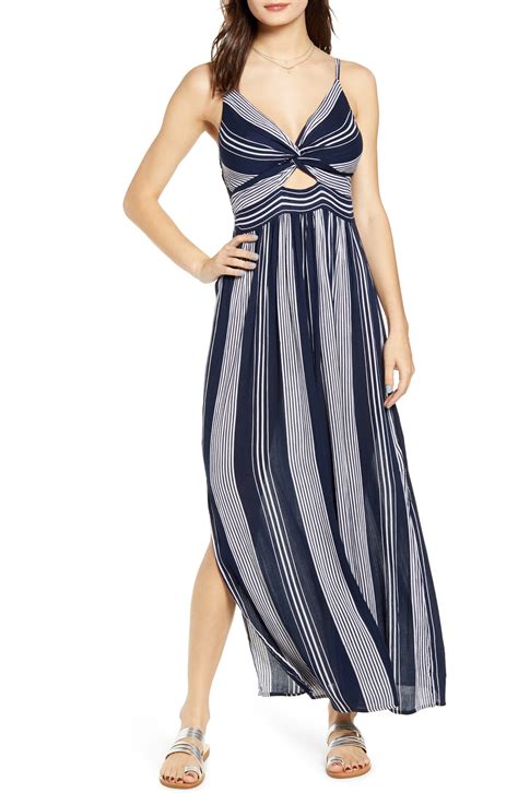 Angie Stripe Keyhole Maxi Dress In Blue Lyst