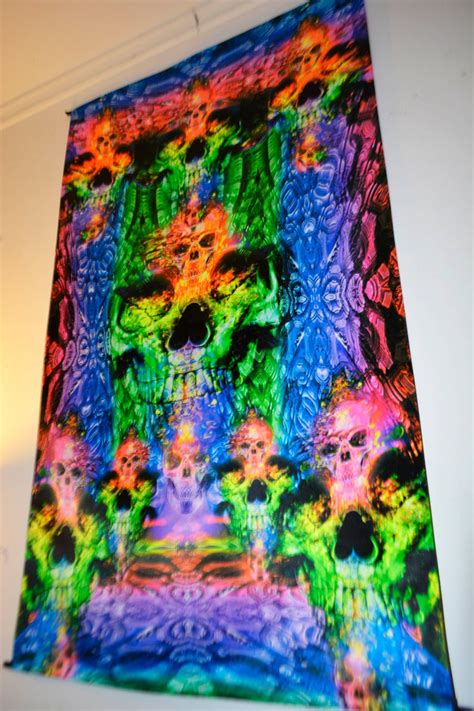 Uv Backdrop Skull Uv Reactive Uv Tapestry Fabric Poster Etsy