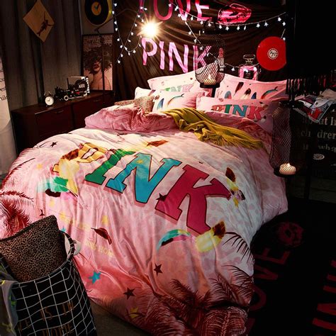 Victoria S Secret Velvet Warm Pink Printing Bedding Set Py