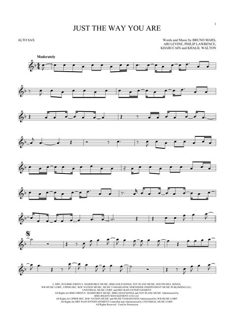 Just The Way You Are Alto Sax Solo Print Sheet Music Now