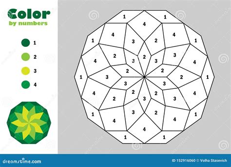 Green Mandala In Cartoon Style Color By Number Education Paper Game