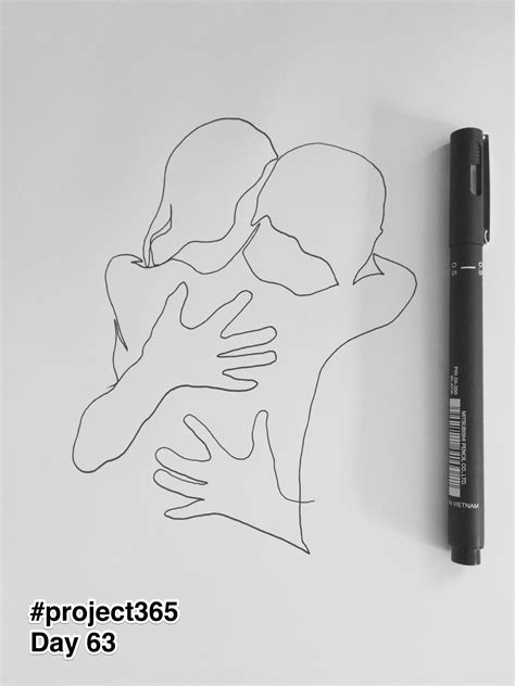 Day 63 One line drawing. 'Hugging' I like hugging and being hugged so