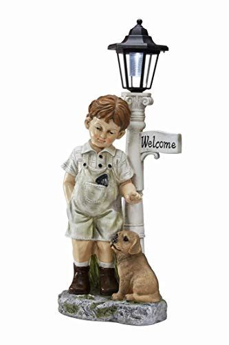 Outdoor Garden Decor Little Boy Statue With Solar Light Recommended