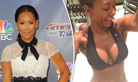 Mel B Squeezes Her Ample Cleavage Into Tiny Sports Bra Celebrity News Showbiz Tv Express