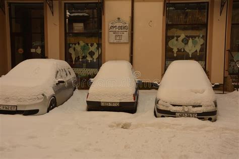 Extreme Snowfall In European Citylviv Ukraine Winter Editorial Stock