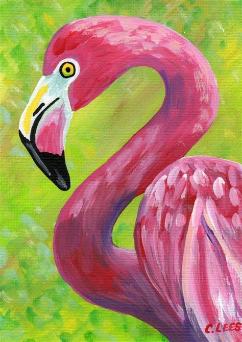 5x7 Original Acrylic Painting Pink Flamingo Bird Art On Flat Panel