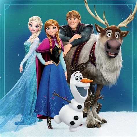 The Characters From Disney S Frozen Princess Are Standing In Front Of An Icy Blue Background