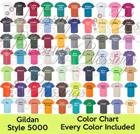 Gildan 5000 Color Chart Every Color Digital File Gildan Heavy Etsy