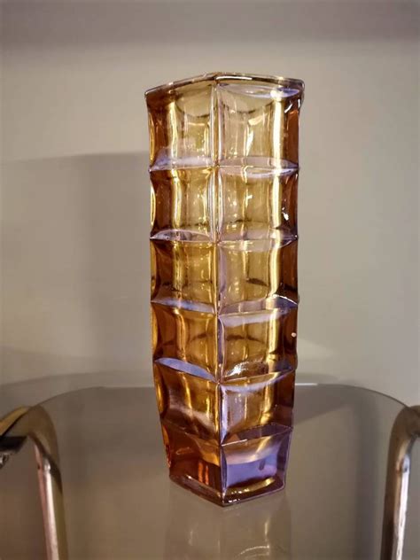 Vintage Glass Brown Vase From Yugoslavia 1970s Midcentury Etsy