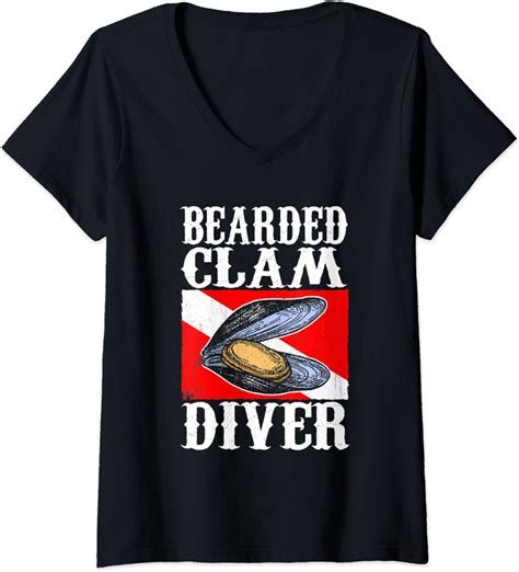 Womens Bearded Clam Diver Fishy Smell Adult Joke Hairy Pun V Neck T
