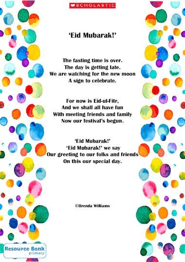 Eid Mubarak Poem Early Years Teaching Resource Scholastic