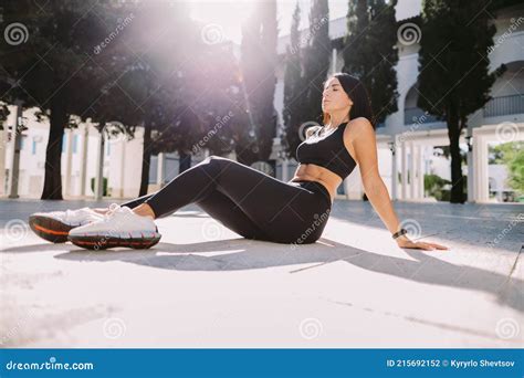 Fitness Woman Doing Stretching Legs Exercise Outdoors Fitness Model Posing Stock Photo Image