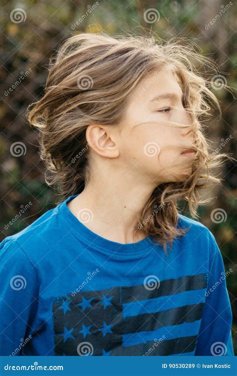 Boy With Long Hair Stock Image Image Of Beautiful Dramatic 90530289