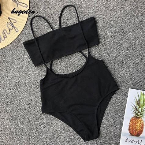 Hugeden 2018 New Bikini Set Solid Braces High Waist Swimsuit Black