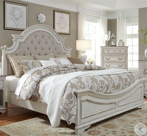 Magnolia Manor Antique White King Upholstered Panel Bed In