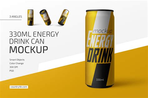 Download 330ml Energy Drink Can Mockup Set in Packaging Mockups on ...