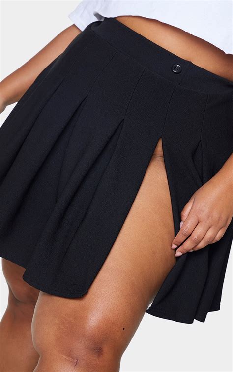 Plus Black Pleated Side Split Tennis Skirt Prettylittlething Aus