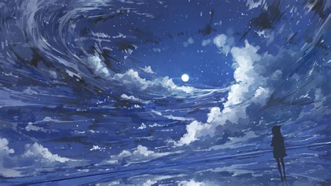 2560x1440 Anime Girl Night Moon Digital Art 1440p Resolution Hd 4k
