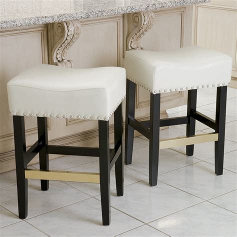 Carmen Inch Ivory Leather Backless Counter Stool Set Of