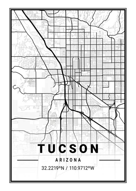Tucson Light City Map Maps Poster Print Metal Posters Displate