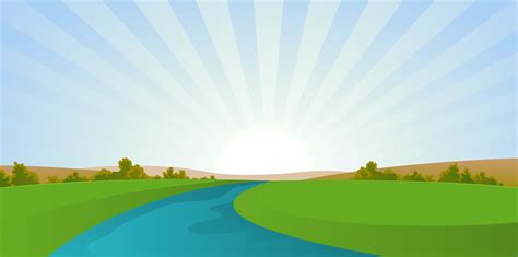 Sunny Cartoon Images ~ Cartoon River Landscape 263126 Vector Art At