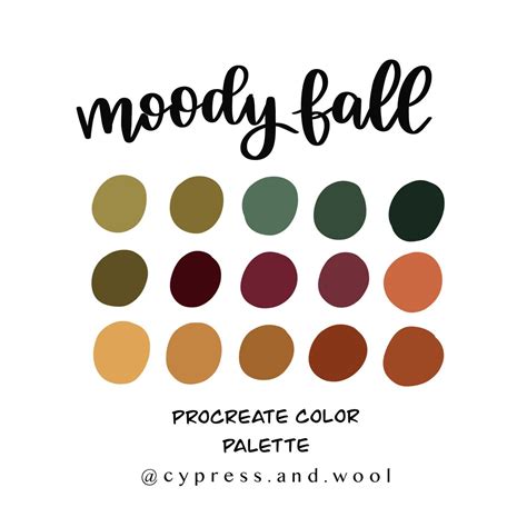 Moody Fall Procreate Color Palette Color Swatches Ipad Etsy Canada