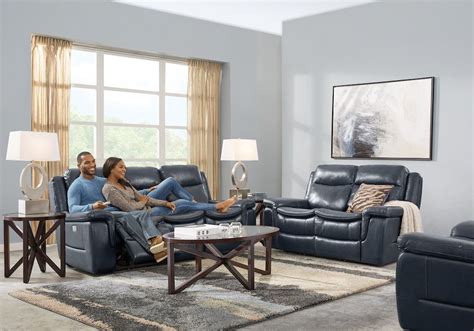 Milano 2 Pc Blue Leather Living Room With Dual Power Reclining Sofa