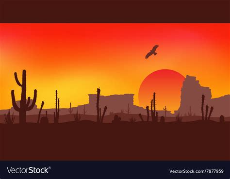 Sunset With Saguaro Cactus Desert Royalty Free Vector Image
