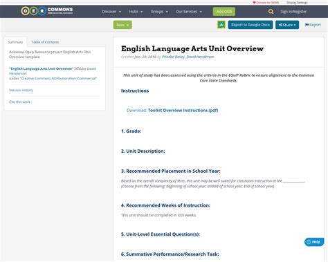 English Language Arts Unit Overview Oer Commons