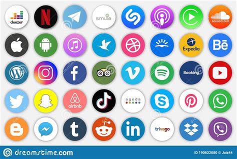 Set Of Popular Entertainment And Social Network Icons Editorial Image