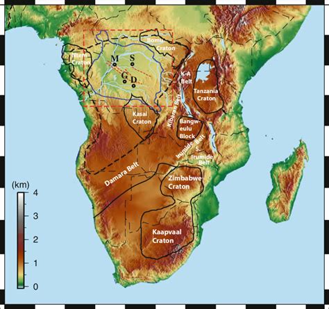 1 Topographic Map Of Central And Southern Africa Showing The Major