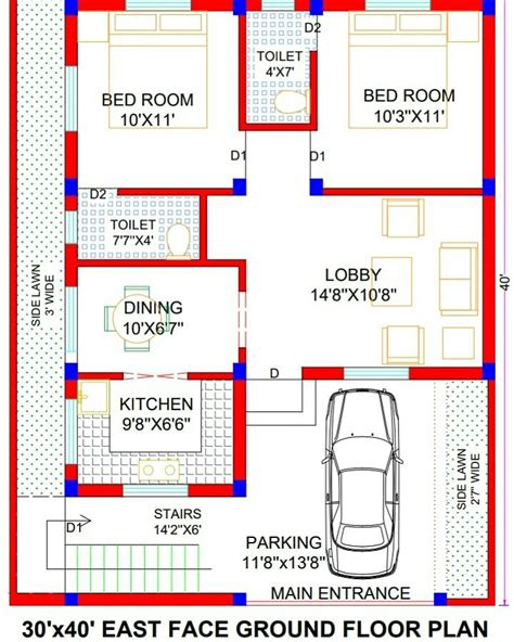 30x40 House Plan 30x40 East Facing House Plan 1200 Sq Ft House