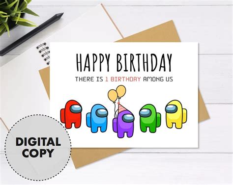 Printable Among Us Birthday Card Cute Unique Greeting Etsy Among Us
