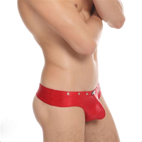 Sexy Men S Faux Leather Contoured Pouch Thong For Stage Night Club