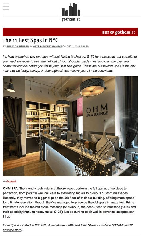 Ohm Spa And Lounge On Best Of Gothamist List Ohm Spa Nyc