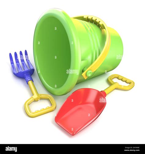 Toy Bucket Rake And Spade 3d Stock Photo Alamy